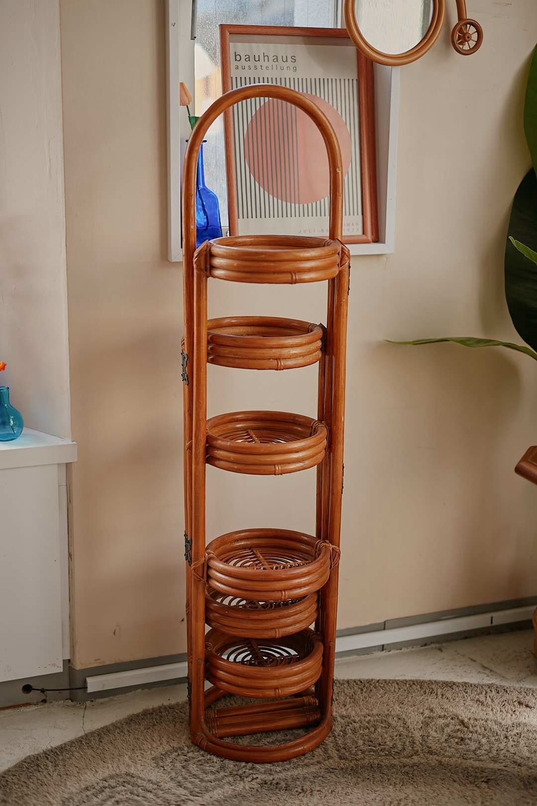 Folding Rattan Plant Stand