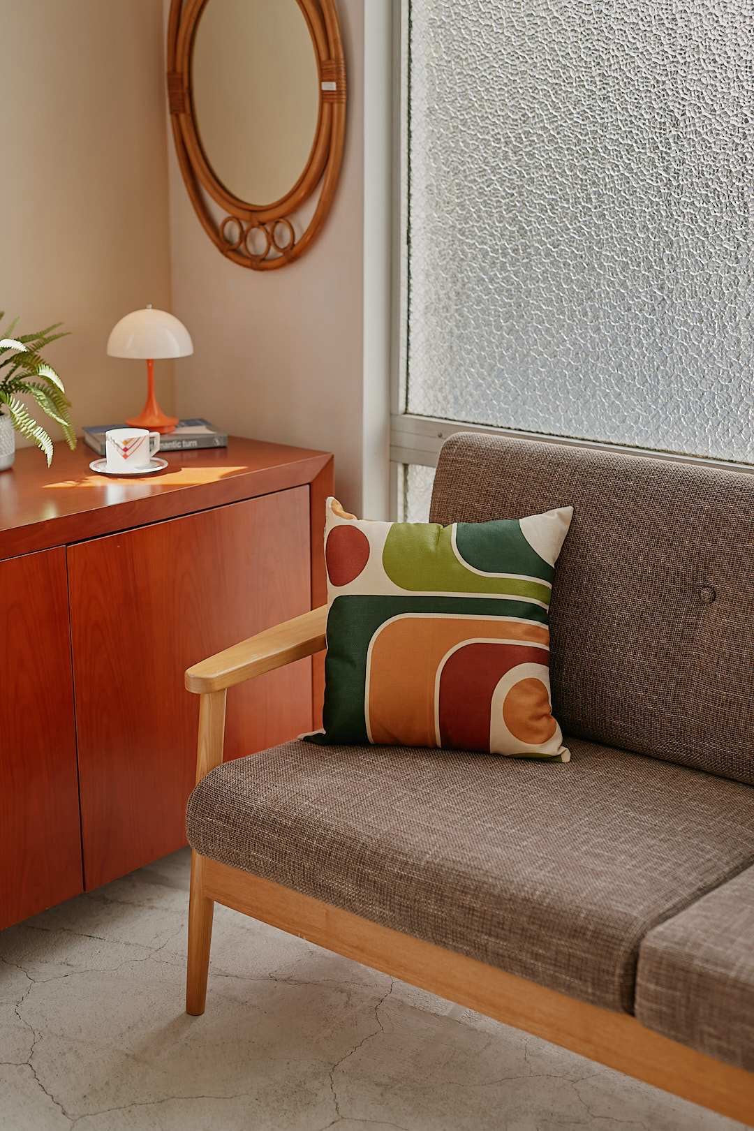 Brown Fabric Oak Flame Sofa