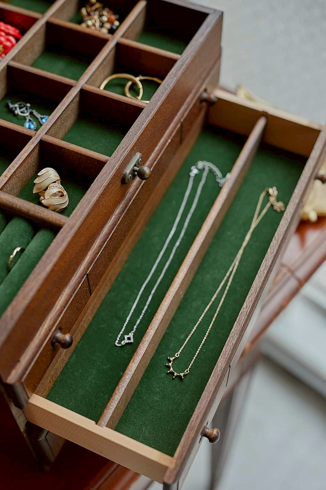 Green velvet jewelry box
