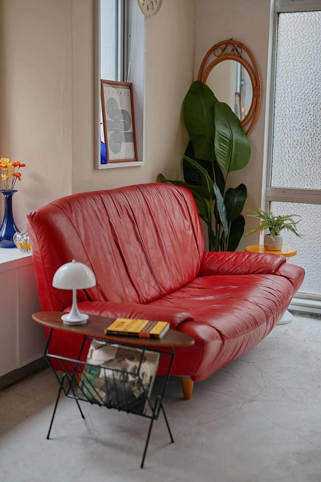 Puffy Red Leather Sofa