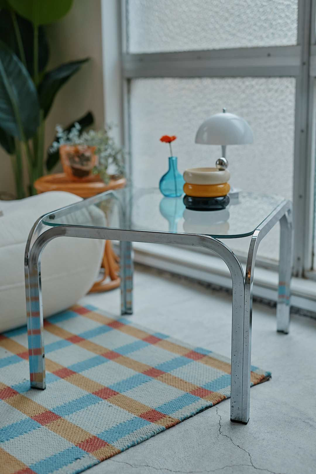 Chrome Frame Glass Side Table