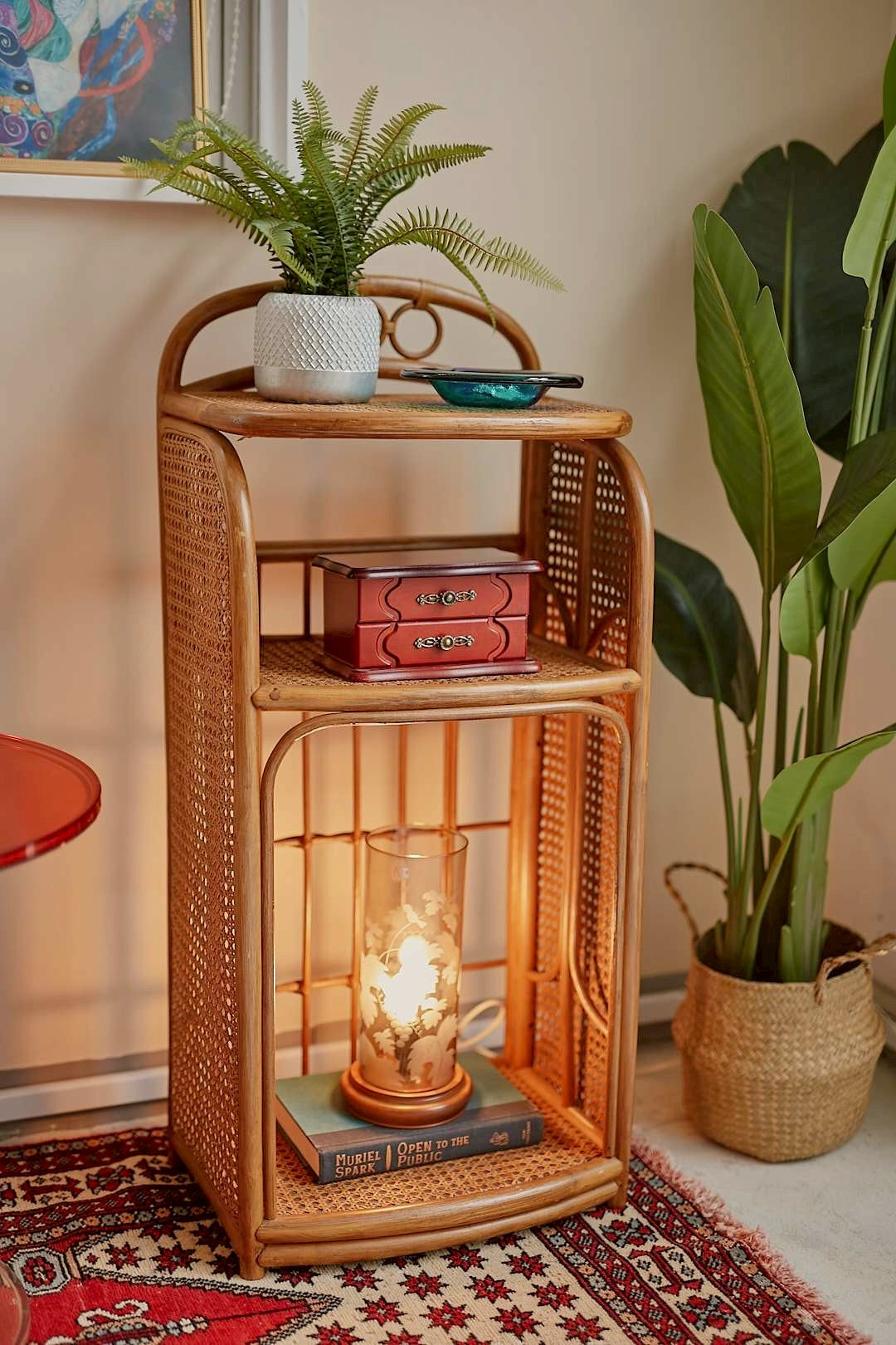 Rattan display shelf