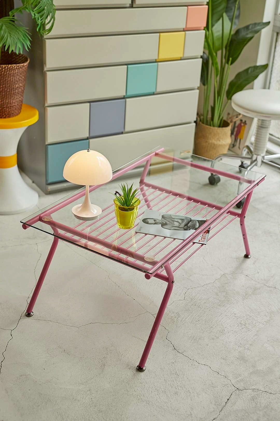 Pink Frame Glass Table