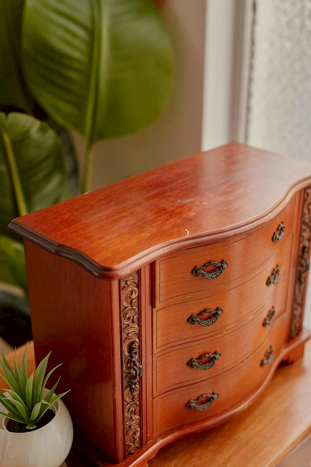 Wood Carved Jewelry Chest