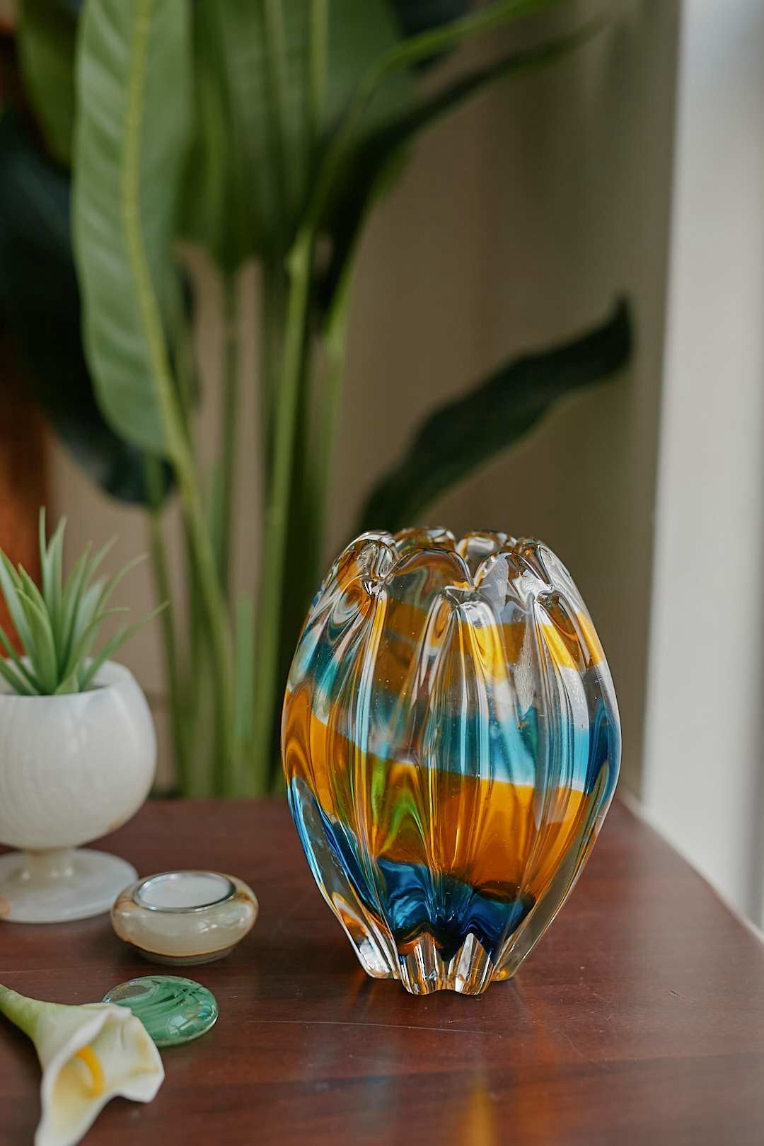 AmberBlue Art Glass Vase