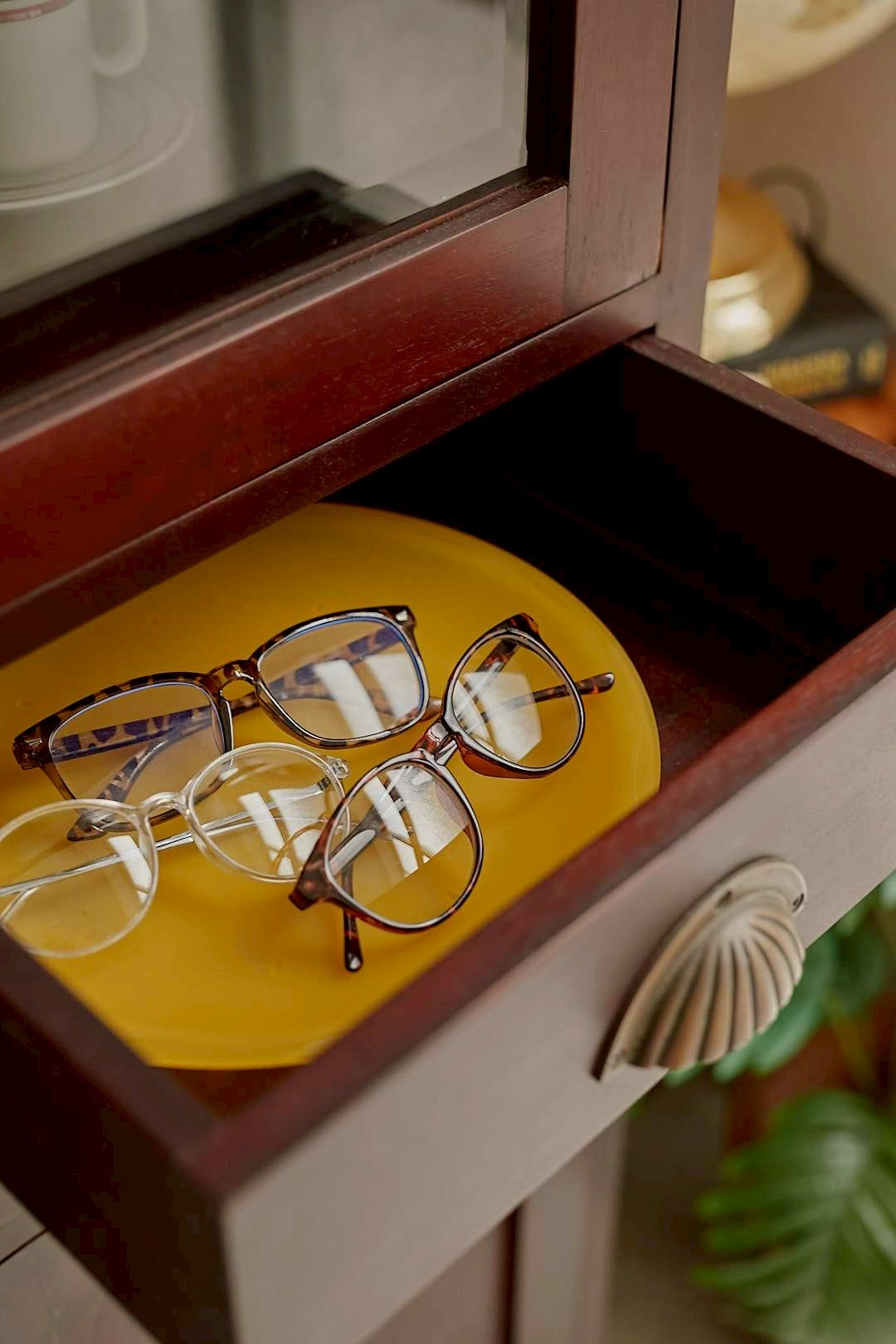 Shell handle glass cabinet
