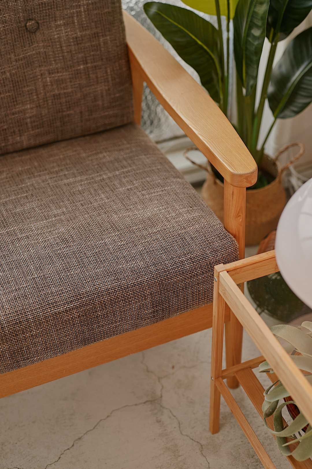 Brown Fabric Oak Flame Sofa