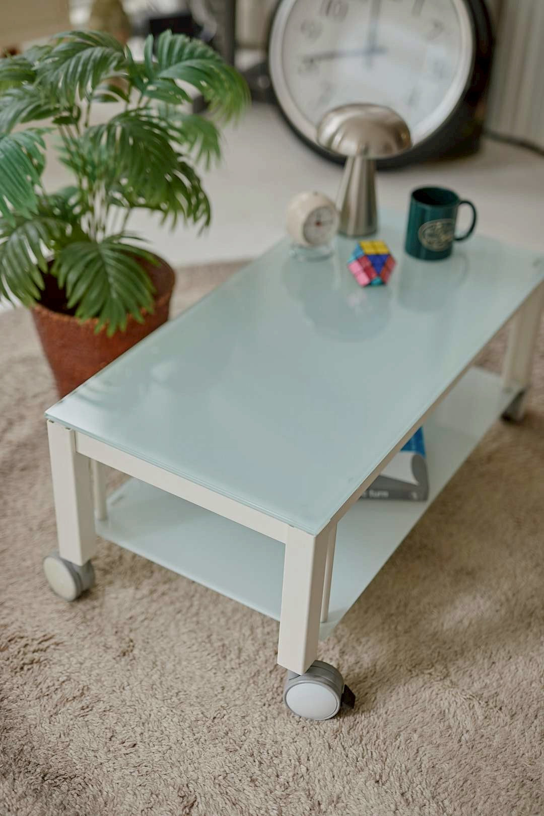 White glass tier lowboard