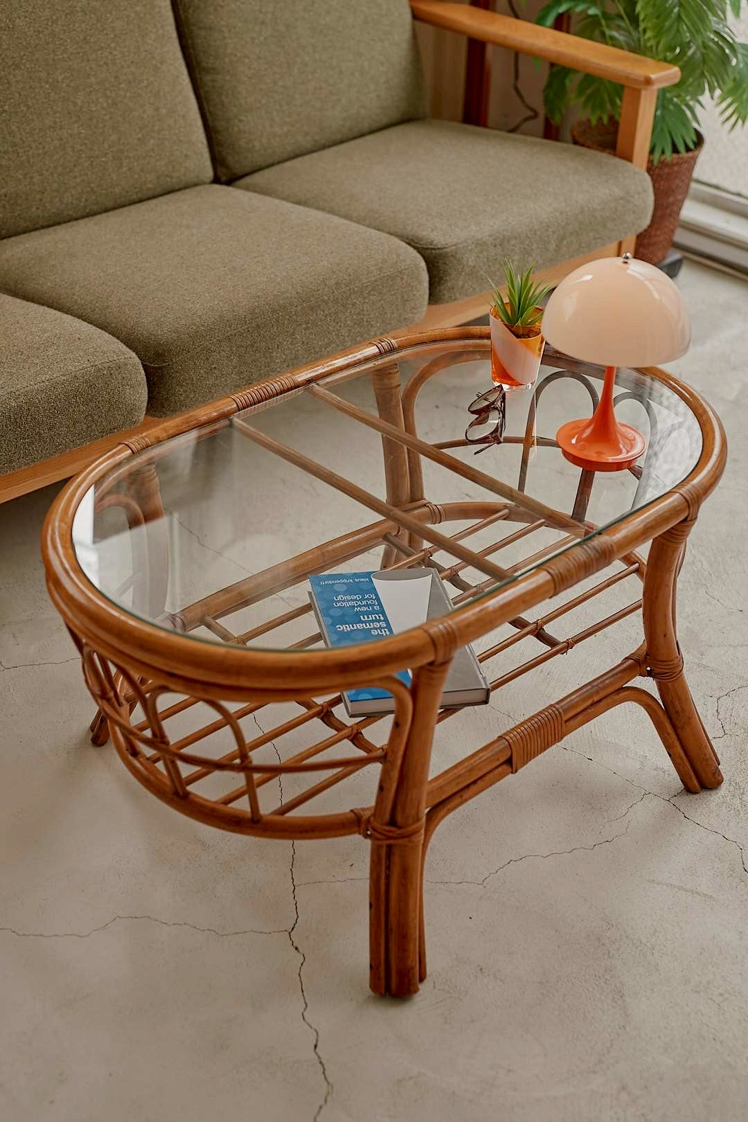 Rattan Oval Glass Table