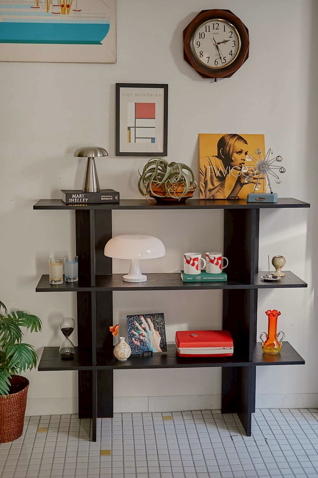 Black wood open shelf