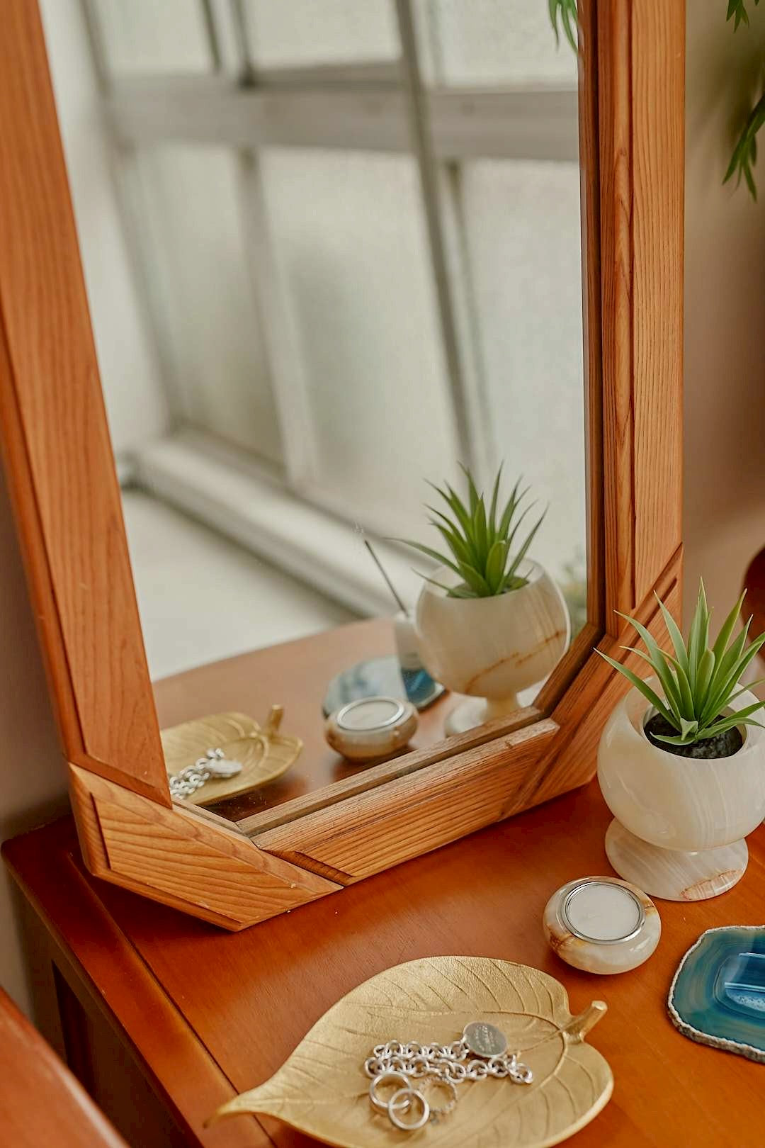 Octagonal Wood Frame Mirror
