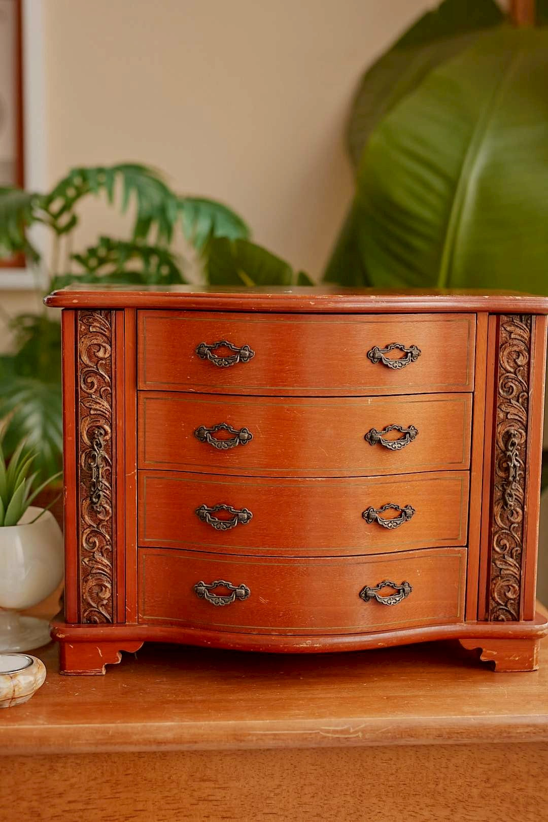 Wood Carved Jewelry Chest