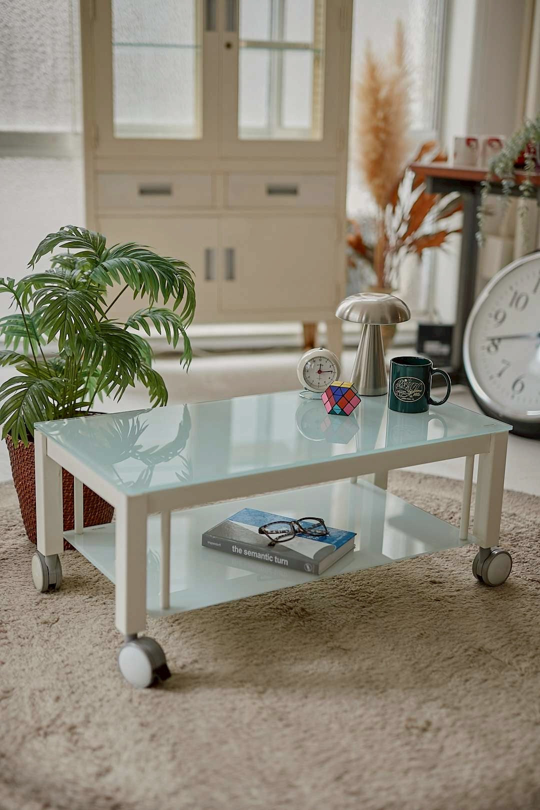 White glass tier lowboard