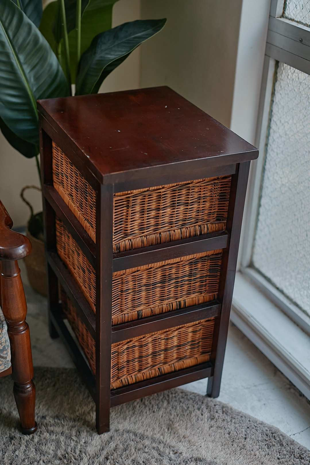 Brown Rattan Side Cabinet