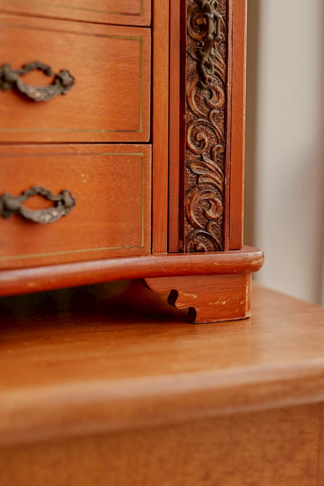 Wood Carved Jewelry Chest