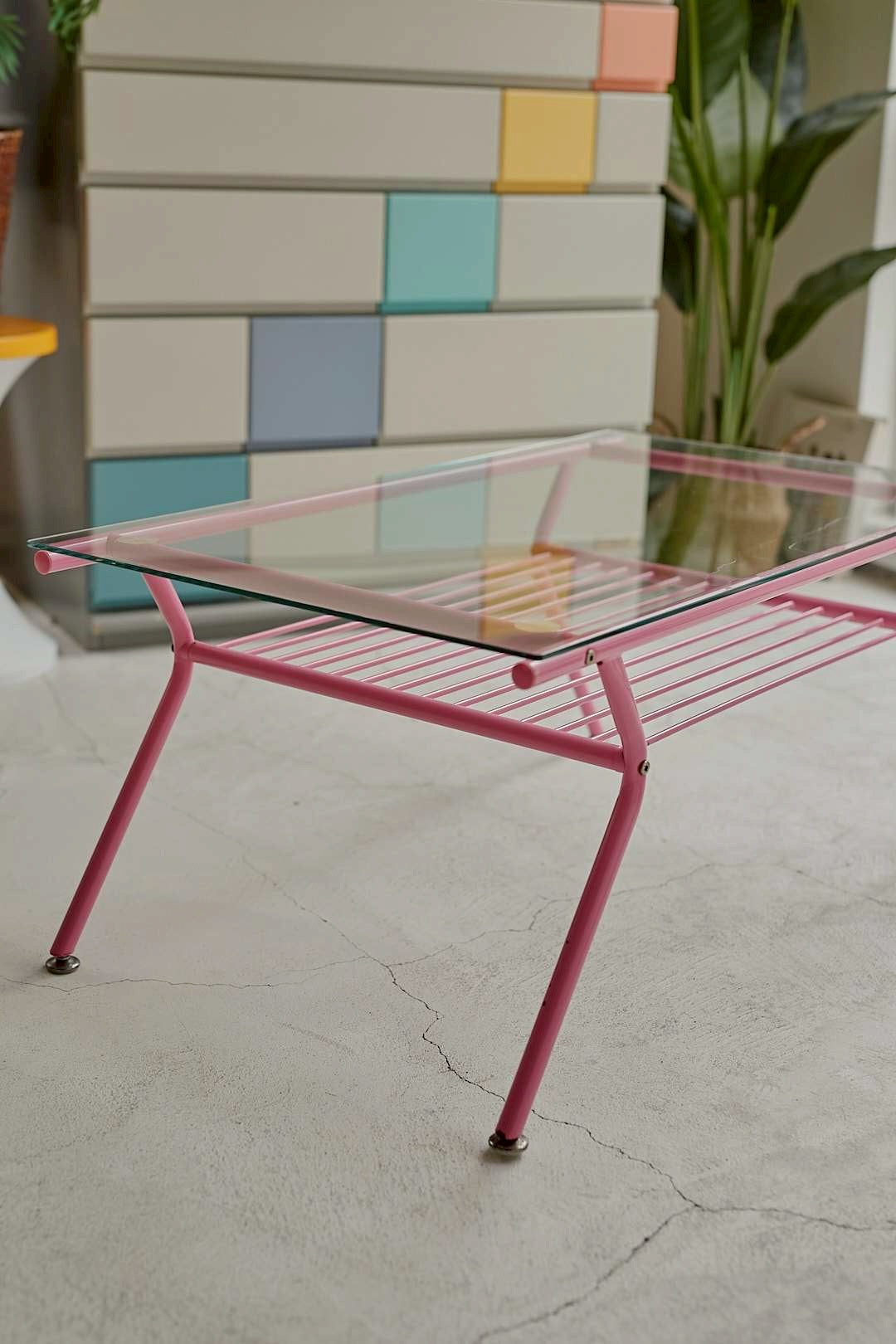 Pink Frame Glass Table