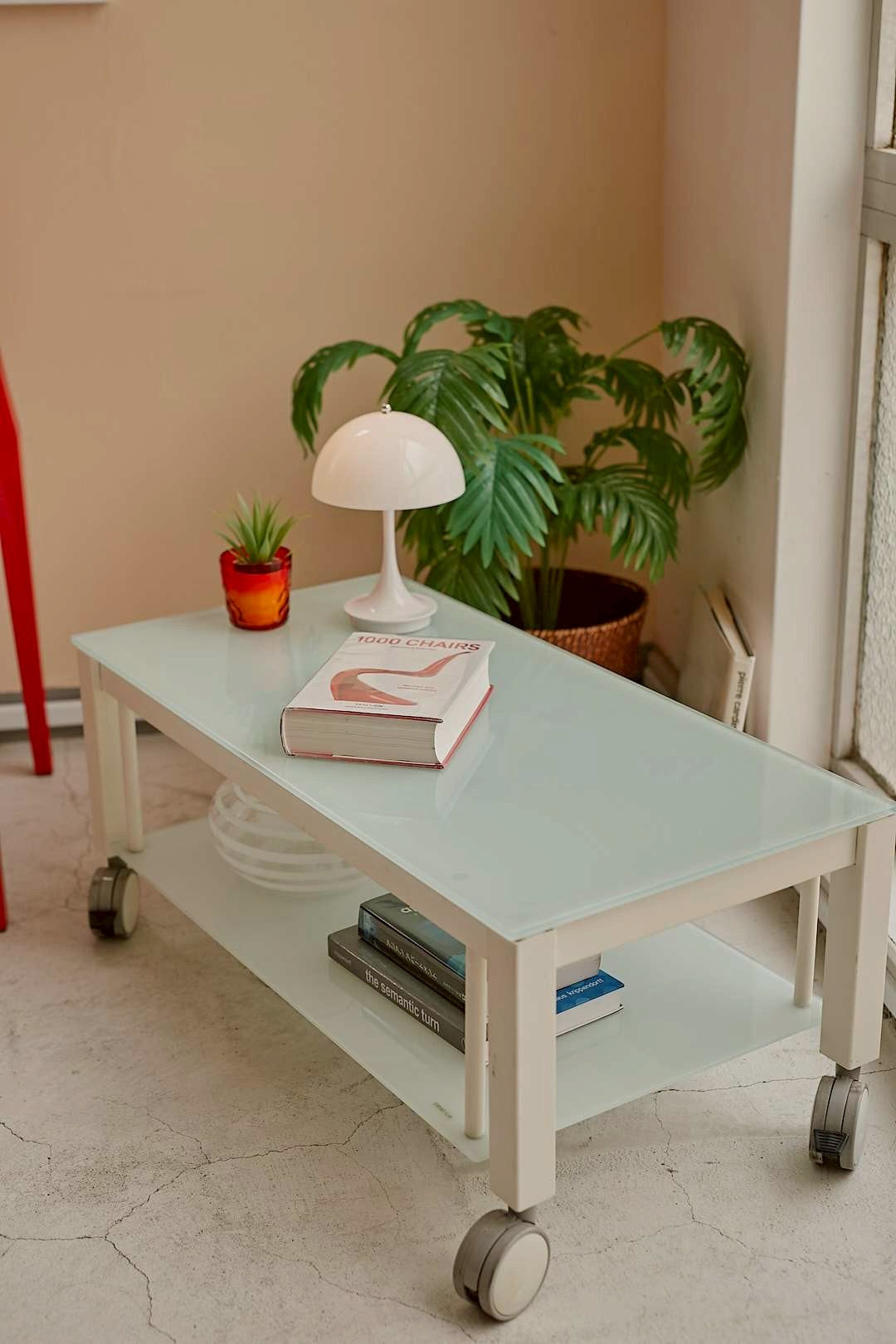 White glass tier lowboard
