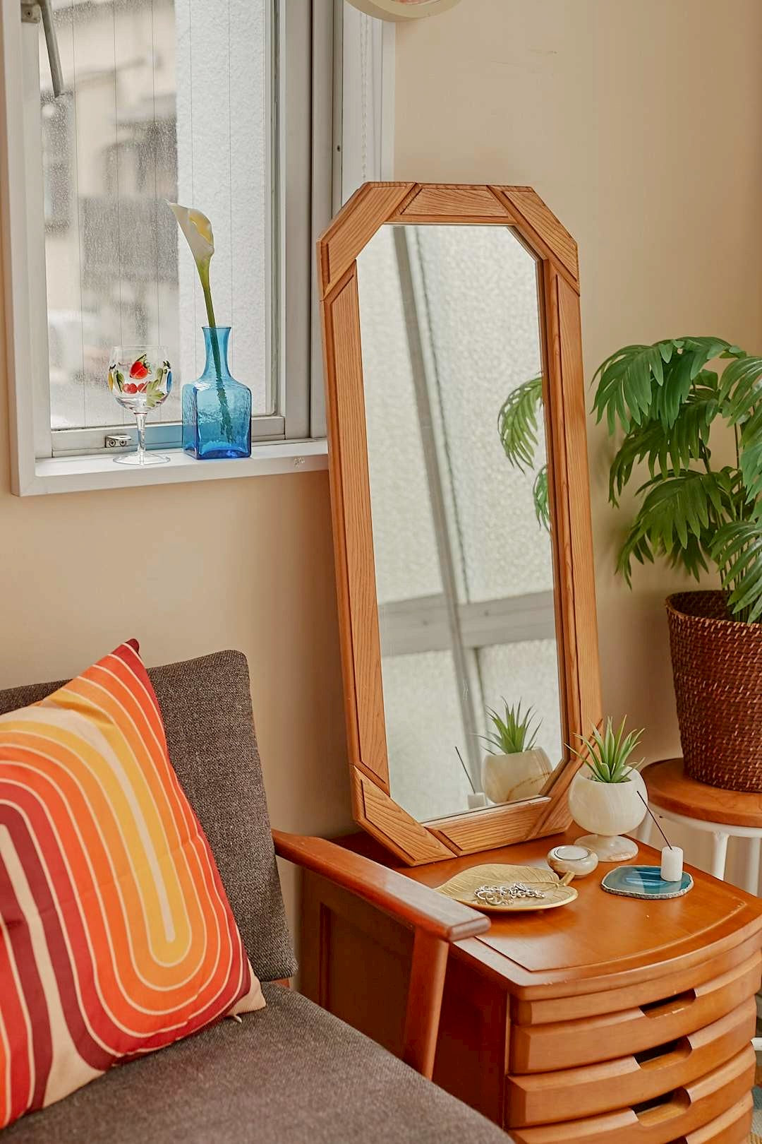 Octagonal Wood Frame Mirror