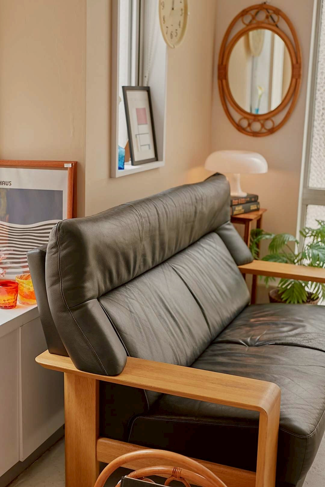 Black Leather Oak Sofa