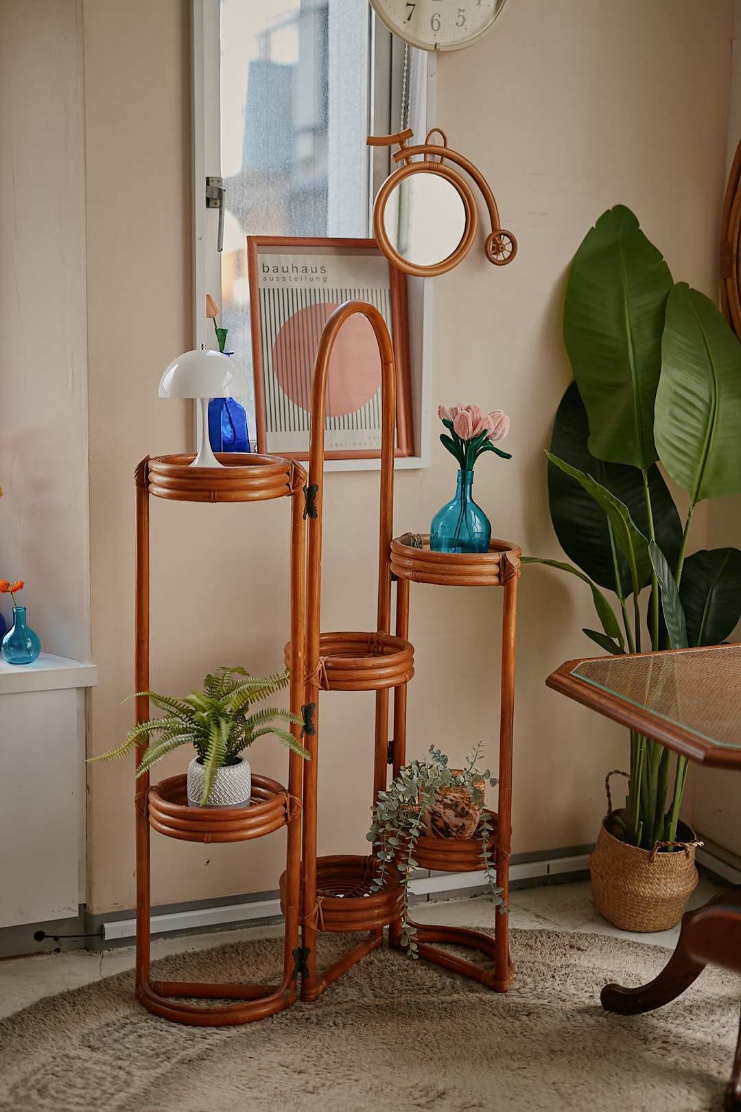 Folding Rattan Plant Stand