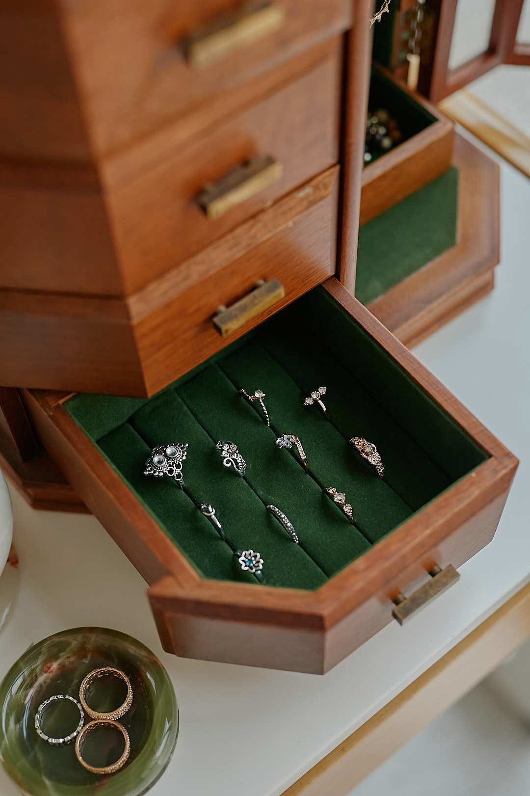 Glass door jewelry cabinet